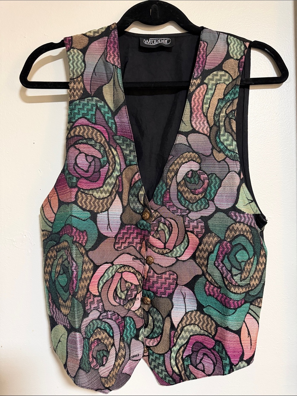 Vintage Wrapper Multicolor Floral Vest in Teal, Pink, Purple & Tan